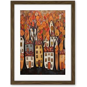 Artery8 Cityscape With Trees In Autumn Contemporary Folk Art Painting Artwork Framed Wall Art Print 18X24 Inch Artery8 Cityscape With Trees In Autumn Contemporary Folk Art Painting Artwork Framed Wall Art Print 18X24 Inch