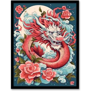 Artery8 Fantasy Dragon Floral Red Blue Roses 2024 Chinese Year Of The Dragon Artwork Framed Wall Art Print A4 Artery8 Fantasy Dragon Floral Red Blue Roses 2024 Chinese Year Of The Dragon Artwork Framed Wall Art Print A4