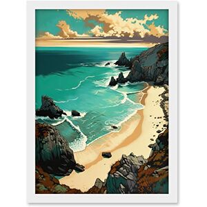 Artery8 Porthcurno Sandy Beach Cliffs Coastal Landscape Artwork Framed A3 Wall Art Print Artery8 Porthcurno Sandy Beach Cliffs Coastal Landscape Artwork Framed A3 Wall Art Print