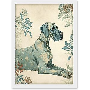 Artery8 Blue Great Dane Dog with Flower Pattern Fur Coat Modern Illustration Artwork Framed A3 Wall Art Print Artery8 Blue Great Dane Dog with Flower Pattern Fur Coat Modern Illustration Artwork Framed A3 Wall Art Print