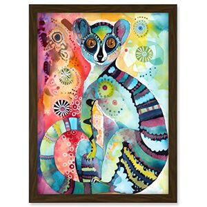 Artery8 Striped Ring-Tailed Lemur Multicoloured Folk Art Watercolour Painting Artwork Framed A3 Wall Art Print Artery8 Striped Ring-Tailed Lemur Multicoloured Folk Art Watercolour Painting Artwork Framed A3 Wall Art Print