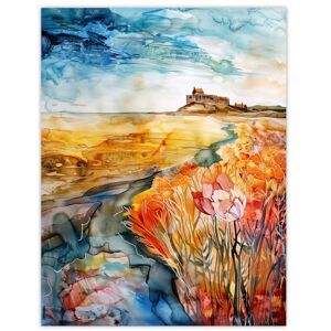 Artery8 Colourful Watercolour Bamburgh Castle View Floral Living Room Extra Large XL Wall Art Poster Print Artery8 Colourful Watercolour Bamburgh Castle View Floral Living Room Extra Large XL Wall Art Poster Print
