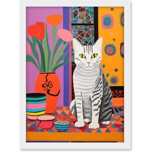 Artery8 The Stripey Cat Sits Artwork Potted Flower Plant Henri Matisse Style Painting Home Bold Bright Vibrant Folk Art Artwork Framed A3 Wall Art Print Artery8 The Stripey Cat Sits Artwork Potted Flower Plant Henri Matisse Style Painting Home Bold Bright Vibrant Folk Art Artwork Framed A3 Wall Art Print