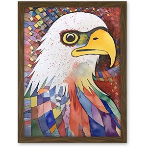 Artery8 Bald Eagle Bird And Abstract Pattern Folk Art Watercolour Painting Artwork Framed Wall Art Print 18X24 Inch Artery8 Bald Eagle Bird And Abstract Pattern Folk Art Watercolour Painting Artwork Framed Wall Art Print 18X24 Inch