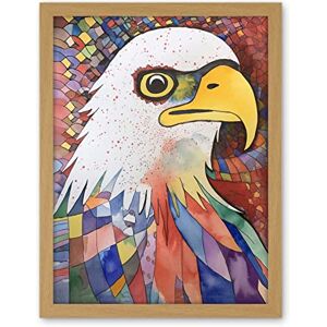 Artery8 Bald Eagle Bird And Abstract Pattern Folk Art Watercolour Painting Artwork Framed Wall Art Print 18X24 Inch Artery8 Bald Eagle Bird And Abstract Pattern Folk Art Watercolour Painting Artwork Framed Wall Art Print 18X24 Inch