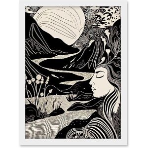 Artery8 Earth Goddess River Mountain Landscape Linocut Artwork Framed A3 Wall Art Print Artery8 Earth Goddess River Mountain Landscape Linocut Artwork Framed A3 Wall Art Print