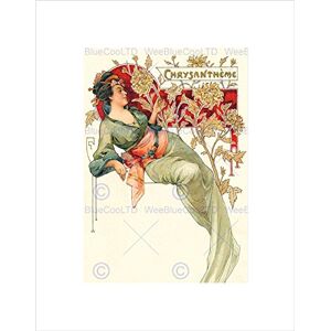 Wee Blue Coo PAINTING NOUVEAU CHRUSAMTHEME CHRYSANTHEMUM FLOWER WOMAN FRAMED PRINT B12X12468 Wee Blue Coo PAINTING NOUVEAU CHRUSAMTHEME CHRYSANTHEMUM FLOWER WOMAN FRAMED PRINT B12X12468