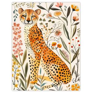Artery8 Happy Cheetah with Wildflowers Watercolour Living Room Extra Large XL Wall Art Poster Print Artery8 Happy Cheetah with Wildflowers Watercolour Living Room Extra Large XL Wall Art Poster Print