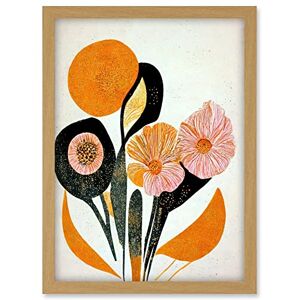 Doppelganger33 LTD Abstract Painting Linocut Style Flowers In Autumn Pastel Pink Brown And Orange Artwork Framed A3 Wall Art Print Doppelganger33 LTD Abstract Painting Linocut Style Flowers In Autumn Pastel Pink Brown And Orange Artwork Framed A3 Wall Art Print