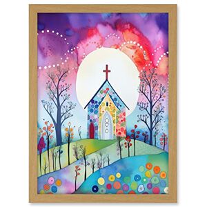 Artery8 Countryside Chapel In Full Moon Spring Night Folk Art Watercolour Painting Artwork Framed A3 Wall Art Print Artery8 Countryside Chapel In Full Moon Spring Night Folk Art Watercolour Painting Artwork Framed A3 Wall Art Print