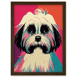 Wee Blue Coo Modern Cute Shih Tzu Dog Vibrant Bright Portrait in Pink Blue Orange Cream Artwork Framed Wall Art Print A4 Wee Blue Coo Modern Cute Shih Tzu Dog Vibrant Bright Portrait in Pink Blue Orange Cream Artwork Framed Wall Art Print A4