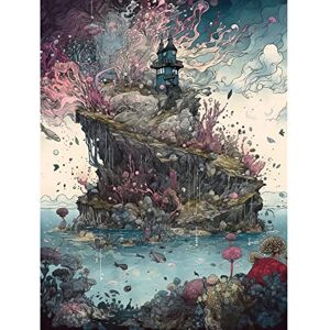 Artery8 Fantasy World Coastal Island Landscape Nymph House Magical Marine Life Flying Fish Seaweed Cloud Extra Large XL Wall Art Poster Print Artery8 Fantasy World Coastal Island Landscape Nymph House Magical Marine Life Flying Fish Seaweed Cloud Extra Large XL Wall Art Poster Print