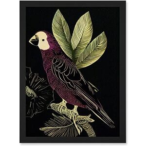 Wee Blue Coo Burgundy Parrot Leaves Tree Branch on Black Vintage Linocut Illustration Artwork Framed A3 Wall Art Print Wee Blue Coo Burgundy Parrot Leaves Tree Branch on Black Vintage Linocut Illustration Artwork Framed A3 Wall Art Print