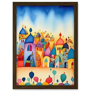 Artery8 Multicoloured Cityscape Celebration Day Folk Art Watercolour Painting Artwork Framed A3 Wall Art Print Artery8 Multicoloured Cityscape Celebration Day Folk Art Watercolour Painting Artwork Framed A3 Wall Art Print