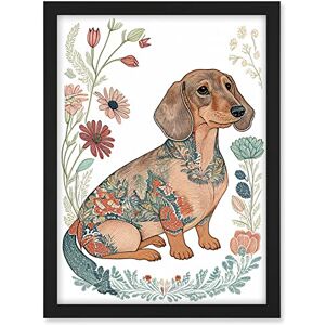 Artery8 Dachshund Shorthaired Dog with Ornate Floral Patterns Colourful Colour Pencil Illustration Artwork Framed A3 Wall Art Print Artery8 Dachshund Shorthaired Dog with Ornate Floral Patterns Colourful Colour Pencil Illustration Artwork Framed A3 Wall Art Print