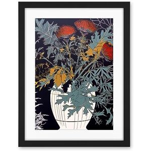 Artery8 Abstract Thistle Vase Dark Linocut Floral Red Green Ochre Scottish Plant Artwork Framed Wall Art Print 18X24 Inch Artery8 Abstract Thistle Vase Dark Linocut Floral Red Green Ochre Scottish Plant Artwork Framed Wall Art Print 18X24 Inch