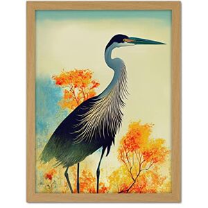 Doppelganger33 LTD Elegant Heron Bird Portrait In An Autumn Forest Landscape Artwork Framed Wall Art Print 18X24 Inch Doppelganger33 LTD Elegant Heron Bird Portrait In An Autumn Forest Landscape Artwork Framed Wall Art Print 18X24 Inch