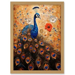Artery8 Peacock Bird Gustav Klimt Style Oil Painting Gold Orange Blue Portrait with Flowers Artwork Framed A3 Wall Art Print Artery8 Peacock Bird Gustav Klimt Style Oil Painting Gold Orange Blue Portrait with Flowers Artwork Framed A3 Wall Art Print