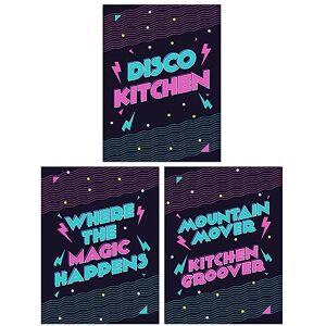 Wee Blue Coo Pack of 3 Neon Blue and Pink Disco Kitchen Quote Retro Typography Unframed Wall Art Living Room Prints Set Wee Blue Coo Pack of 3 Neon Blue and Pink Disco Kitchen Quote Retro Typography Unframed Wall Art Living Room Prints Set