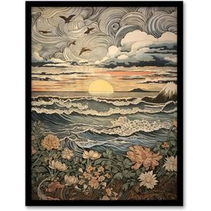Artery8 Sunset At Turbulent Sea Pastel Colour Painting Autumn Wildflowers On Coastal Shore Landscape Artwork Framed Wall Art Print A4 Artery8 Sunset At Turbulent Sea Pastel Colour Painting Autumn Wildflowers On Coastal Shore Landscape Artwork Framed Wall Art Print A4