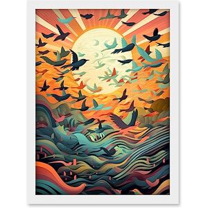 Artery8 Flock of Birds Flying at Sunrise Modern Folk Art Artwork Framed A3 Wall Art Print Artery8 Flock of Birds Flying at Sunrise Modern Folk Art Artwork Framed A3 Wall Art Print
