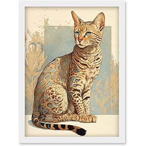 Artery8 Ocicat Cat with Turquoise Rosette Pattern Fur Modern Watercolour Illustration Artwork Framed Wall Art Print A4 Artery8 Ocicat Cat with Turquoise Rosette Pattern Fur Modern Watercolour Illustration Artwork Framed Wall Art Print A4
