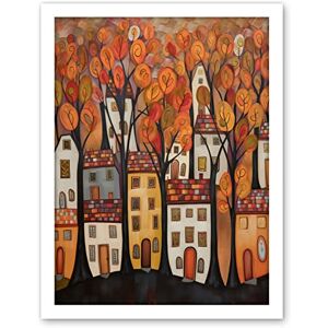Artery8 Cityscape With Trees In Autumn Contemporary Folk Art Painting Artwork Framed Wall Art Print 18X24 Inch Artery8 Cityscape With Trees In Autumn Contemporary Folk Art Painting Artwork Framed Wall Art Print 18X24 Inch