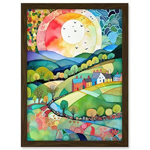 Artery8 Rural Landscape English Countryside Sunrise Folk Art Watercolour Painting Artwork Framed A3 Wall Art Print Artery8 Rural Landscape English Countryside Sunrise Folk Art Watercolour Painting Artwork Framed A3 Wall Art Print