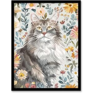 Artery8 Cat Lover Maine Coon Boho Floral Pet Portrait Living Room Artwork Framed Wall Art Print A4 Artery8 Cat Lover Maine Coon Boho Floral Pet Portrait Living Room Artwork Framed Wall Art Print A4