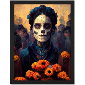 Doppelganger33 LTD Day Of Dead Skull Marigold Flowers Artwork Framed Wall Art Print 18X24 Inch Doppelganger33 LTD Day Of Dead Skull Marigold Flowers Artwork Framed Wall Art Print 18X24 Inch