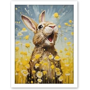 Artery8 The Happy Bunny Rabbit Playing in a Field of Daisies Vibrant Oil Painting Kids Bedroom Blue Yellow Bright Summer Meadow Artwork Framed Wall Art Print 18X24 Inch Artery8 The Happy Bunny Rabbit Playing in a Field of Daisies Vibrant Oil Painting Kids Bedroom Blue Yellow Bright Summer Meadow Artwork Framed Wall Art Print 18X24 Inch