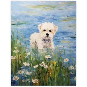 Artery8 Maltese Dog Claude Monet Style Oil Painting Portrait In Lake By Wildflowers Large Wall Art Poster Print Thick Paper 18X24 Inch Artery8 Maltese Dog Claude Monet Style Oil Painting Portrait In Lake By Wildflowers Large Wall Art Poster Print Thick Paper 18X24 Inch