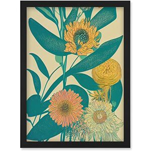 Wee Blue Coo Marigold Daisy Flowers Turquoise Leaves Bright Colourful Abstract Artwork Framed Wall Art Print A4 Wee Blue Coo Marigold Daisy Flowers Turquoise Leaves Bright Colourful Abstract Artwork Framed Wall Art Print A4