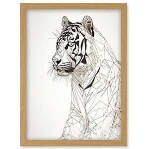 Artery8 White Tiger Line Drawing Polygon Stripes Pattern Artwork Framed Wall Art Print A4 Artery8 White Tiger Line Drawing Polygon Stripes Pattern Artwork Framed Wall Art Print A4