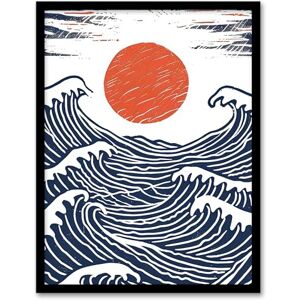 Artery8 Sun with Sea Waves Orange Blue Seascape Painting Living Room Bathroom Artwork Framed Wall Art Print A4 Artery8 Sun with Sea Waves Orange Blue Seascape Painting Living Room Bathroom Artwork Framed Wall Art Print A4