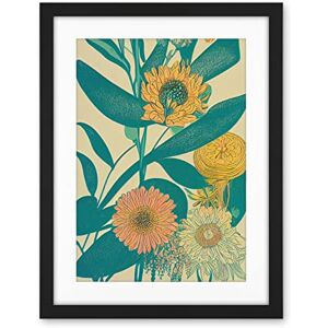 Wee Blue Coo Marigold Daisy Flowers Turquoise Leaves Bright Colourful Abstract Artwork Framed Wall Art Print 18X24 Inch Wee Blue Coo Marigold Daisy Flowers Turquoise Leaves Bright Colourful Abstract Artwork Framed Wall Art Print 18X24 Inch