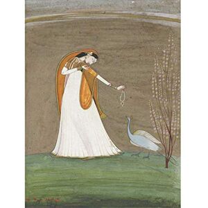 Artery8 Indian Miniature Woman With Peacock Painting Premium Wall Art Canvas Print 18X24 Inch Artery8 Indian Miniature Woman With Peacock Painting Premium Wall Art Canvas Print 18X24 Inch