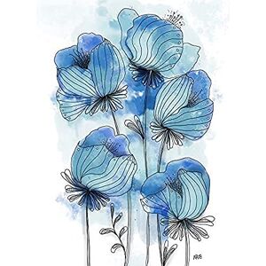 Artery8 Patterned Blue Poppies Watercolour Painting Unframed Wall Art Print Poster Home Decor Premium Artery8 Patterned Blue Poppies Watercolour Painting Unframed Wall Art Print Poster Home Decor Premium