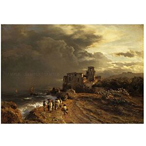 Wee Blue Coo Painting Seascape Achenbach Storm Italian Coast Wall Art Print Wee Blue Coo Painting Seascape Achenbach Storm Italian Coast Wall Art Print