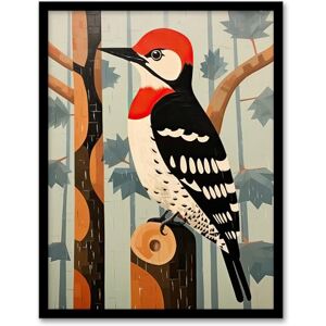 Artery8 Cute Woodpecker Bird on Forest Tree Red Blue Brown Retro Mosaic Painting Artwork Framed Wall Art Print A4 Artery8 Cute Woodpecker Bird on Forest Tree Red Blue Brown Retro Mosaic Painting Artwork Framed Wall Art Print A4