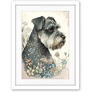 Artery8 Grey Schnauzer Dog and Spring Flowers Boho Portrait Watercolour Illustration Artwork Framed Wall Art Print 18X24 Inch Artery8 Grey Schnauzer Dog and Spring Flowers Boho Portrait Watercolour Illustration Artwork Framed Wall Art Print 18X24 Inch
