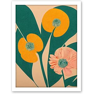 Wee Blue Coo California Poppy Flower Blooms Turquoise Leaves Bright Artwork Framed Wall Art Print 18X24 Inch Wee Blue Coo California Poppy Flower Blooms Turquoise Leaves Bright Artwork Framed Wall Art Print 18X24 Inch