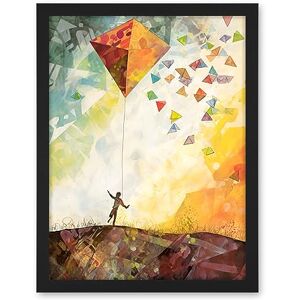 Artery8 Child Flying Big Kite in Rainbow Colour Sunset Sky Artwork Framed Wall Art Print 18X24 Inch Artery8 Child Flying Big Kite in Rainbow Colour Sunset Sky Artwork Framed Wall Art Print 18X24 Inch