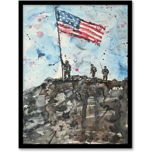 Artery8 World War II Iwo Jima American Flag Watercolour Man Cave Artwork Framed Wall Art Print A4 Artery8 World War II Iwo Jima American Flag Watercolour Man Cave Artwork Framed Wall Art Print A4