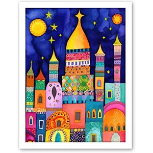 Artery8 Islamic Cityscape Moonlight Mosque Folk Art Artwork Framed Wall Art Print 18X24 Inch Artery8 Islamic Cityscape Moonlight Mosque Folk Art Artwork Framed Wall Art Print 18X24 Inch