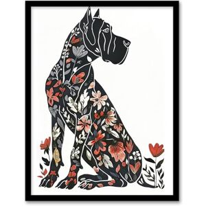 Artery8 Dog Lover Great Dane with Pink Floral Pattern Living Room Artwork Framed Wall Art Print A4 Artery8 Dog Lover Great Dane with Pink Floral Pattern Living Room Artwork Framed Wall Art Print A4