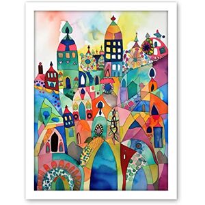 Artery8 Cityscape Abstract Folk Art Vibrant Multicoloured Watercolour Painting Artwork Framed Wall Art Print 18X24 Inch Artery8 Cityscape Abstract Folk Art Vibrant Multicoloured Watercolour Painting Artwork Framed Wall Art Print 18X24 Inch
