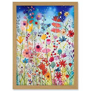 Artery8 Summer Wildflower Meadow Folk Art Artwork Framed A3 Wall Art Print Artery8 Summer Wildflower Meadow Folk Art Artwork Framed A3 Wall Art Print