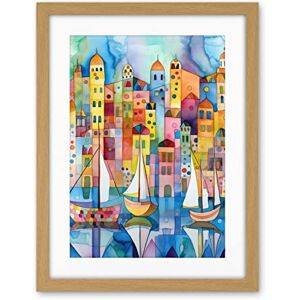 Artery8 Modern Marina Colourful Cityscape Pattern Folk Art Watercolour Painting Artwork Framed Wall Art Print 18X24 Inch Artery8 Modern Marina Colourful Cityscape Pattern Folk Art Watercolour Painting Artwork Framed Wall Art Print 18X24 Inch