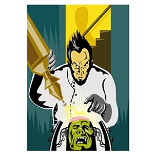 Wee Blue Coo Painting Cartoon Mad Scientist Doctor Frankenstein Monster Wall Art Print Wee Blue Coo Painting Cartoon Mad Scientist Doctor Frankenstein Monster Wall Art Print